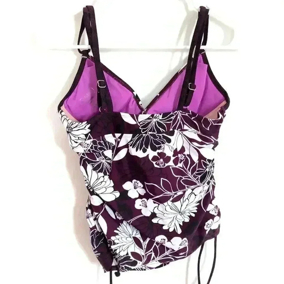 Athleta Purple Floral Ruched Tankini / Bikini Top - Picture 5 of 10
